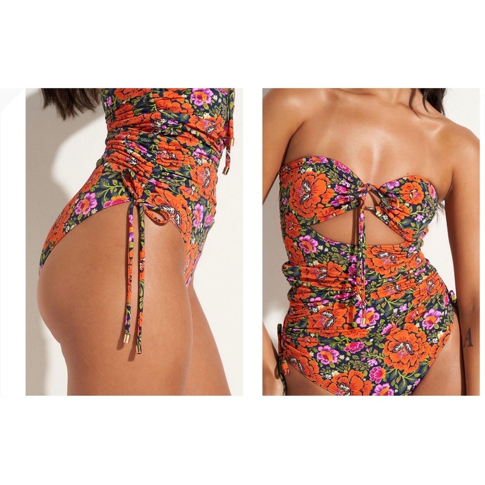 Dawn Marie Cupid One Piece Swimsuit Bloom Floral Ruched Monokini DM23SOP XS NEW